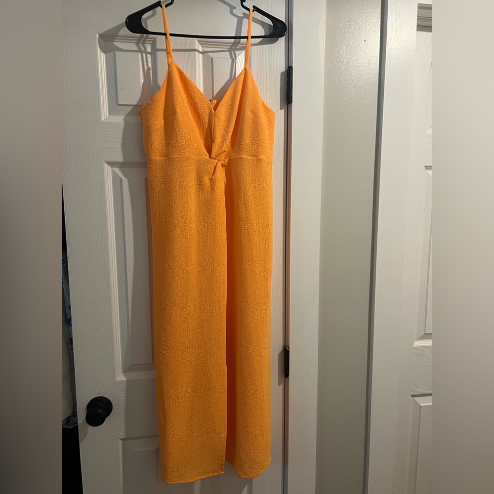 Bright Orange Midi Dress with front slit